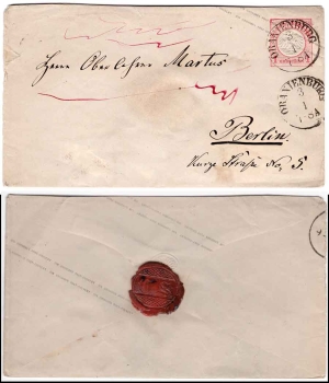 German Reich postal stationery envelope with a small breastplate on a letter from Oranienburg January 3, 1873 to Berlin