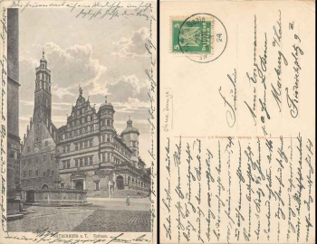 German Reich Michel 356 "Eagle without Tongue" on Rothenburg postcard 24.6.1924