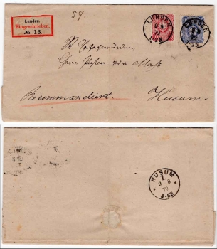 German Reich Michel 41 and 42 on E-letter from Lunden 08/09/1879 to Husum
