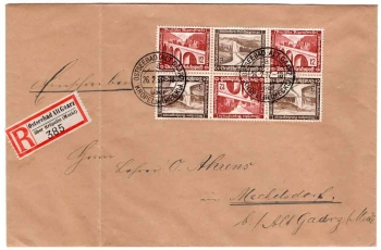 German Reich Michel 634 639 SK 30 and W118 W116 se-tenant on R-letter from Alt Gaarz 02/26/1937