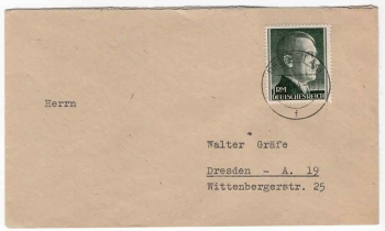 German Reich Michel 799B 1RM Adolf Hitler on cover o Dresden A 3 3.7.1944