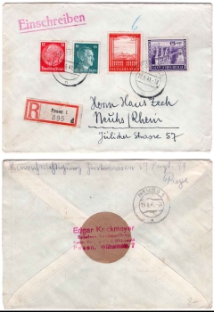 German Reich Michel 804 805 on R letter from Posen 09/22/1941 to Neuss