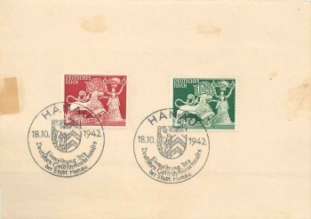 German Reich Michel 816 817 on card with special cancellation Hanau 18.10.1942