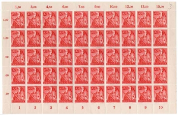Deutsches Reich Michel 852 8 Jahre Arbeitsdienst kompletter Schalterbogen postfrisch **1943Deutsches Reich Michel 853 8 years labor service complete switch arc mint **1943
