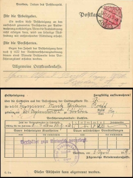 German Reich Michel 86II with company perfin AOD o Dresden 14.11.1919