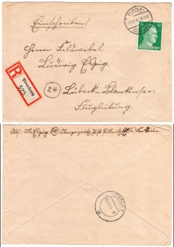 German Reich Michel A795 42 Pf. Hitler on R-Brief o Pirna-Copitz 1.11.1944 to Luebeck