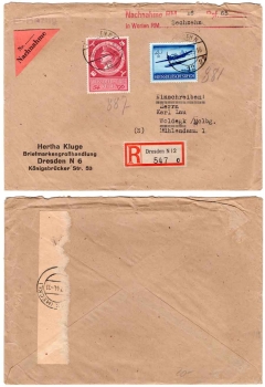 German Reich Michel 880 and 887 on delivery R-Brief Dresden N12 o 07/06/1944