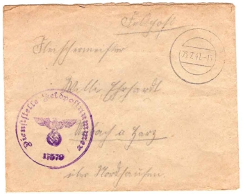 Office field post number 17579 WWII o silent stamp 1941