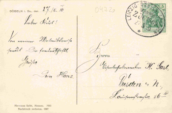04720 Döbeln Königstrasse Bahonpost Leipzig-Döbeln-Dresden Zug 1509 o 1910