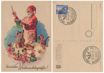 4th Dresden Christmas Fair 1948 donation card Helmut Seiffert special postmark December 15, 1948