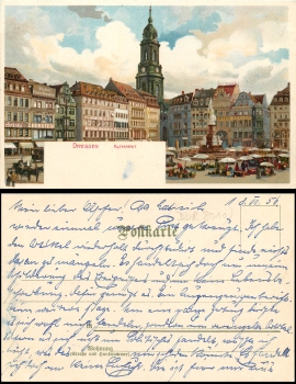 Dresden Chromolithograph Altmarkt, gebr. circa 1900 Artist card probably Kley not signed