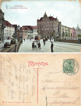 Dresden Amalienplatz with Redlichhaus from the Carola Bridge o 1910