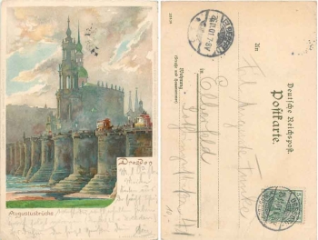 Dresden Augustusbruecke artist card Heinrich Kley o November 25, 1901