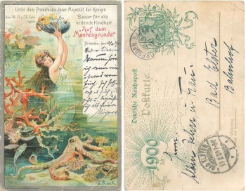 Dresden Bazaar for the suffering childhood "on the bottom of the sea" mermaid private postal stationery o 13.2.1900