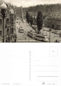 Blasewitz Dresden Schillerplatz mit O-Bus * 1967 ​​​​​​​Oberleitungsbus mit Anhänger