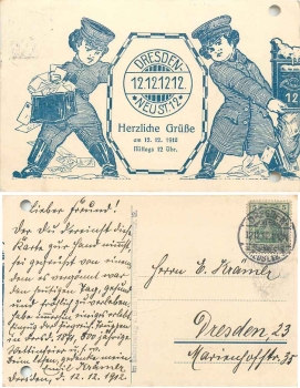 Dresden date card 12/12/12 12 noon post office 12 postman with post box