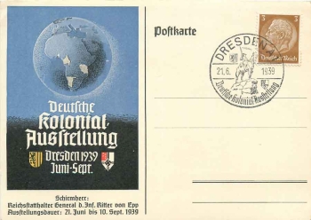 Dresden German Colonial Exhibition 1939 special cancellation June 21, 1939
