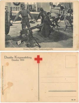 Dresden German War Exhibition 1916 French hand grenade launchers Red Cross card