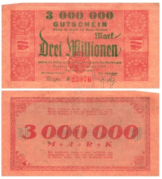 Dresden Drei Millionen Mark August 1923 Notgeld