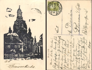 Dresden Frauenkirche Lineocut as AK o February 6, 1933
