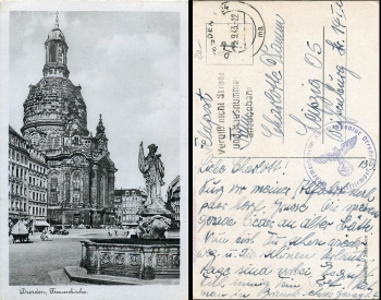 Dresden Frauenkirche Feld post Wehrmacht heim Kommandantur o 13.9.1943