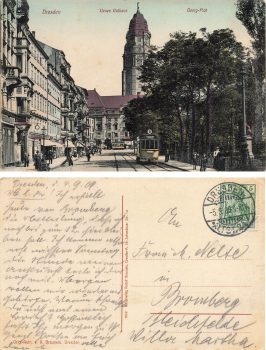 Dresden Georg-Platz with tram line 9 o 1909