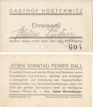 Hosterwitz Dresden Inn Honorary Card 604 around 1920