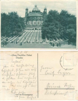Dresden Jahresschau Deutscher Arbeit 1927 ​​​​​​​Offizielle Karte 16 Hauptrestaurant mit Konzertgarten