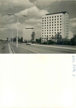 Suedvorstadt Dresden Leningrader Strasse with skyscrapers around 1970 Variant