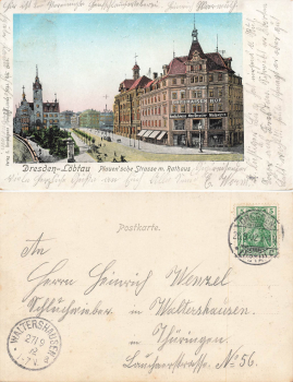 Loebtau Dresden Plauensche Strasse mit Drei Kaiser Hof Golden Windows o 1902