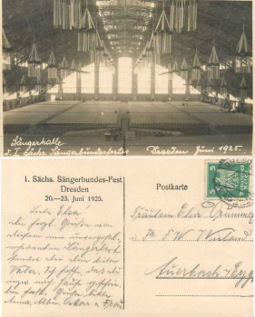 Dresden 1st Saxon Singers' League Festival June 1925 Singers' Hall Interior real photo