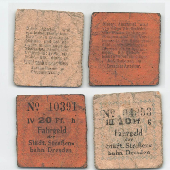 Dresden 2 tram tickets IV 20 Pf and III 20 Pf. around 1920