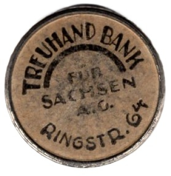 Dresden tram token 20 pfennigs Treuhand Bank advertisement