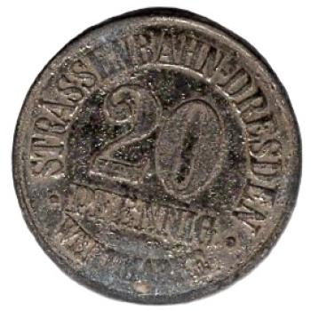 Dresden tram token 20 pfennigs Treuhand Bank advertisement