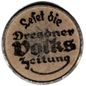 Dresden tram token 20 pfennigs Volkszeitung advertisement