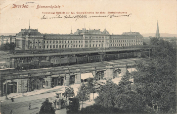 Dresden Suedvorstadt Bismarckplatz with train station back o 1913