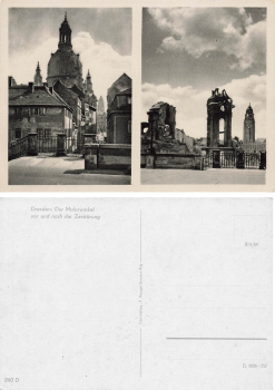 Dresden Malerwinkel mit Frauenkirche vor und nach der Zerstörung im 2 WK * 1953 ​​​​​​​Verlag Hunger 360 D 