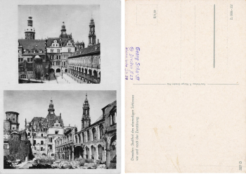 Dresden Stallhof vor und nach der Zerstörung im 2 WK * 1953 ​​​​​​​Verlag Hunger 327 D 