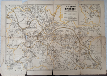 Dresden from today city map around 1946 with renamed and destroyed streets