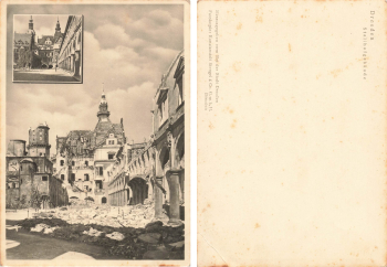 Dresden Stallhof before and after the destruction in WWII * 1950 Verlag Stengel