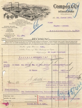 Dusseldorf Ceresin and wax factory Compes & Co. Letterhead with factory view 1923