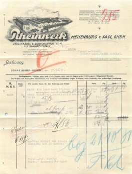 Dusseldorf Heerdt Rheinwerk Sheet metal goods Verzinkerei Meisenburg & Sass letterhead with factory view 1931