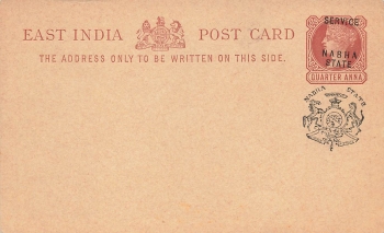 East India Post Card Service Nabha State Quarter Anna Ganzsache 1890