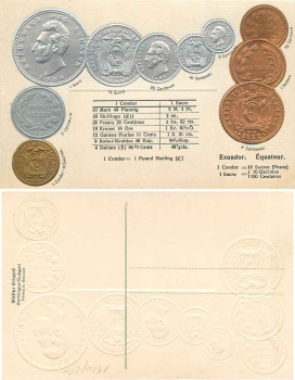 Ecuador coin map currency gold embossed map *approx. 1920