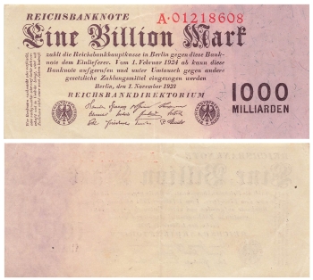 Eine Billion Mark Reichsbanknote 1. November 1923 RO126a DEU-155a