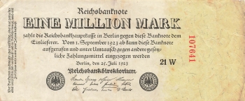 Eine Million Mark Reichsbanknote 25. Juli 1923 RO92b DEU-104b