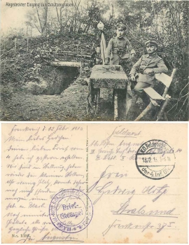 Abgedeckter Eingang zum Schützengraben 1.Weltkrieg Frankreich Feldpost o 13.2.1916