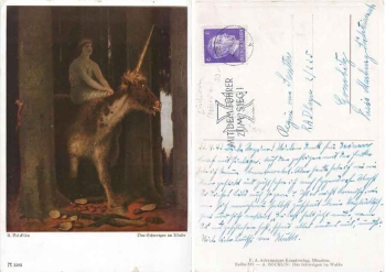 Einhorn Künstlerkarte A. Böcklin o 23.4.1942