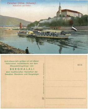 Elbe steamer "Karlsbad" in front of Tetschen AK around 1920