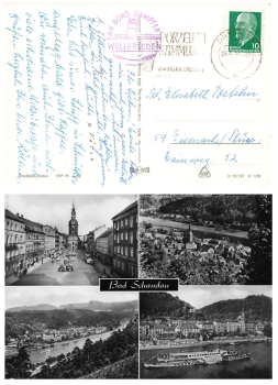 Elbdampfschiff Weltfrieden Bordstempel auf AK Bad Schandau o 1970
